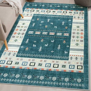 ラグ 90х150cm 洗える ラグマット 約1畳 エスニック風 民族 カーペット対応 滑り止め 床保護 防音 一人暮らし シェニール ラグ オールシーズン適用 耐磨耗性 軽量 ギャベ柄 ピーコックブルー