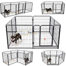 犬 ゲージ 大型犬 サークル 60/80/98CM ペットサークル サークル ペット ケージ 犬用サークル ペットフェンス 犬サークル 中型犬 スチール製 コンパクト 組み立て簡単 室内室外兼用 (ブラック, 高さ80cm, 8枚)