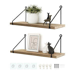 ウォールシェルフ 壁を傷つけない 2 つセット 天然木製 壁 棚 壁掛け棚 壁掛けラック ウォールラック 壁面収納 寝室 キッチン 洗面所 取り付け簡単 穴を開けない (木目調 奥行き15cm)