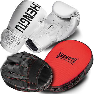 ボクシング グローブ ミット セット パンチンググローブ付き フリーサイズ パンチンググローブ格闘技 空手 練習用 運動不足解消 (黒&白)