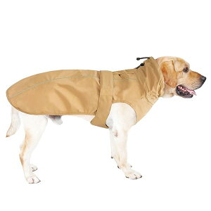 犬 レインコート 防水 撥水 通気 ジャケット 犬カッパ ペット雨具 防風 着脱簡単 リード穴付き 梅雨対策 夜間反射 調節可 小型 中型 大型犬用 四季通用 (カーキ, L)