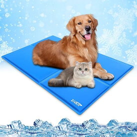 ペットひんやりマット犬 猫 夏用 冷感ジェルマット ペット冷却マット 暑さ熱中症対策 ペット人間兼用 クールマット 防水洗える 折り畳み可 ジェルシート 多用途 猫 小中大型犬対応 (ブルー, XL（120x80cm）)