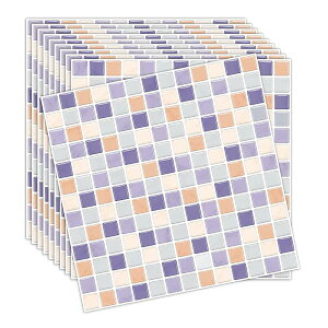 【10枚】タイルシール 防水 耐熱 キッチン 洗面所 トイレ DIY 家具やアイテムの装飾 モザイクタイルシート 壁紙シール 3D リメイクシート (25x25cm, 浅紫)