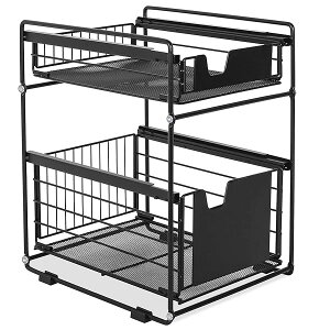 シンク下収納ラック キッチン下収納 収納棚 スライド式 引き出し 2段 幅28×奥行き33×高さ43cm 大容量 洗面台下収納ラック 隙間収納 小物整理 省スペース 調味料 収納用品 おしゃれ 防汚 防錆