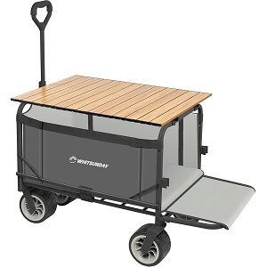 アウトドアワゴン 【後部展開可】【テーブル付き】特大容量300L 耐荷重200kg 長物対応 キャリー【ベアリング付き】 ワンタッチ収束型 自立収納 キャリーワゴン キャリーカート キャンプカー