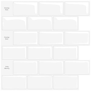 「優しい北欧の白」タイルシール キッチン 耐熱 防水 洗面所 トイレ DIY 家具やアイテムの装飾 タイルシート 壁紙シール 3D リメイクシート (25x25cm, 4枚)