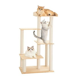 キャットタワー 据え置き 木製 スリム おしゃれ 多頭飼い 大型猫 パイン材 無垢材 木登り 天