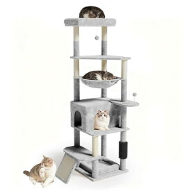 キャットタワー 大型猫 シニア猫 猫タワー 超厚い15mm木材使用 据え置き 多機能 毛磨き器付き