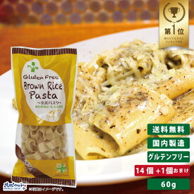 【お得なレビューキャンペーン実施中！】【送料無料】グルテンフリー 米粉 国産 パスタ スパゲッティ 麺 アレルギー 置き換え おいしい PLUS グルテンフリーブラウンライスパスタ パッケリ 60g 14個+1個おまけ 玄米