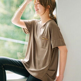 GeeRA（ジーラ）カットソー Tシャツ ジップポケットサイドタックゆるTシャツ(S～3L) 40代 レディース 夏 シャツ トップス