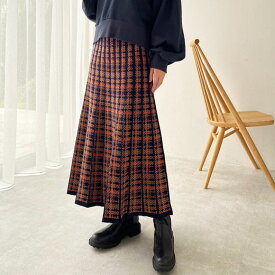 GeeRA（ジーラ）スカート（ロング） 配色ニットプリーツスカート(M～LL) 40代 レディース ボトムス ロング丈 あったか