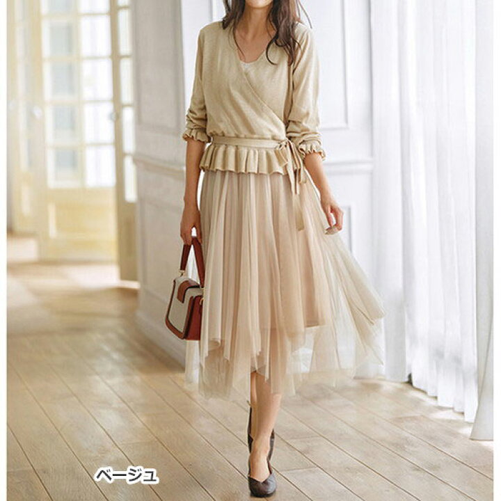 楽天市場 カットソーワンピース M L Ll 3l ニット チュールワンピースセットアップ M 3l 40代レディースファッション レディース Ryuryu リュリュ 秋 秋服 ワンピース Ryuryu リュリュ