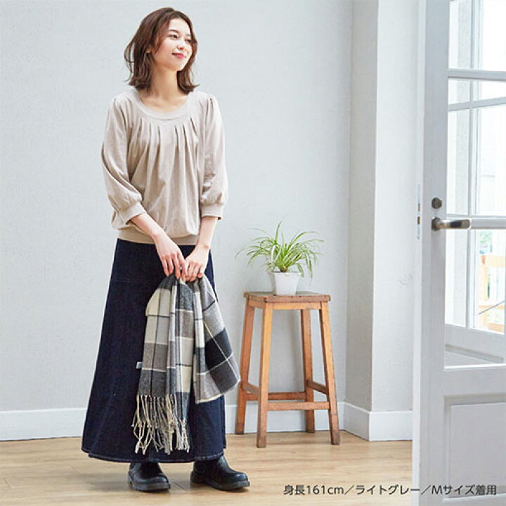 楽天市場 Web限定 カットソー プルオーバー 綿１００ ふんわり胸元タックカットソー ７分袖 M 5l レディースファッション 30代 レディース Ryuryu リュリュ 秋冬服 春 春服 トップス 綿100 コットン100 パフスリーブ 体型カバー Ryuryu リュリュ