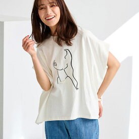 Ranan（ラナン） 23夏 Tシャツ パール調ビジュー付フロッキープリントTシャツ(M～3L) 40代 レディース トップス シャツ 夏