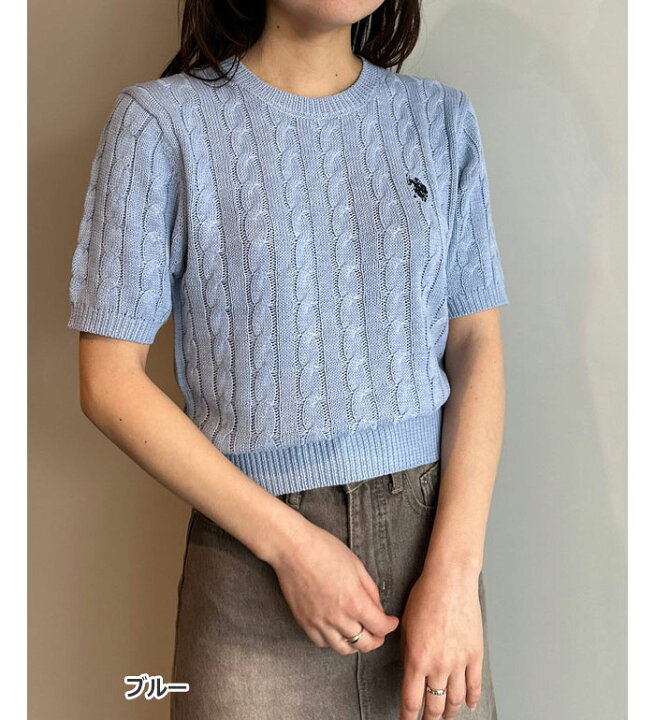 楽天市場】U.S. POLO ASSN ワンポイント半袖ケーブルニット レディース  
