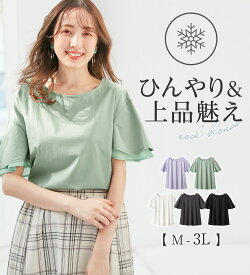 Alotta（アロッタ）【WEB限定】 23夏 カットソー プルオーバー ひんやりシルケット素材袖シフォン使いトップス(M～3L) 30代 40代 夏 レディース トップス Tシャツ 接触冷感