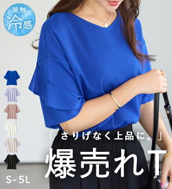 【クーポン利用で最大1,000円OFF】トップス シャツ ブラウス レディース 接触冷感 ひんやり 吸汗 吸水速乾 UV対策 UVカット 抗菌防臭 ストレッチ 体型カバー 春 4つの機能付 ひんやりフリル袖ブラウスTシャツ S-5L