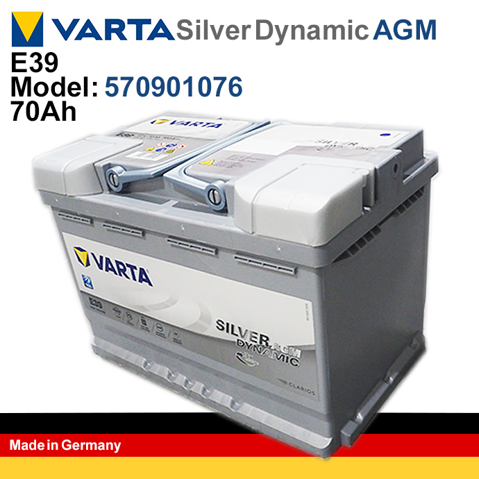 ドイツ製 VARTA バルタ バッテリー<br>E39 70Ah LN3 AGM<br>シルバーダイナミックAGM<br>シリーズ<br>570901076<br>アイドリングストップ車対応 カーバッテリー 輸入車 外車 自動車 パーツ 車検 欧州車 BLA-70-L3 互換