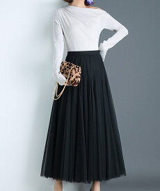 フレアスカート レディース ロング丈 ミモレ丈 ロングフレアスカート 春夏秋冬 楽ちん チュールスカート ウエストゴム ハイウエスト シフォン ふんわり フレア 体型カバー 裏地有り 送料無料 seu seu22q11049