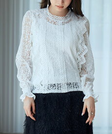 レディース レース ブラウス 白 黒 長袖 結婚式 二次会 オフィスカジュアル 春 入学式 卒業式 フォーマル パーティー シースルー シャツ ハイネック 総レーストップス きれいめ レースインナートップス SEU seu23q21022b 2024aw