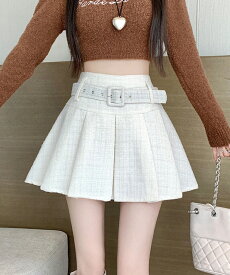 50%OFFクーポン配布中■ツイードミニスカート レディース チェック柄 ベルト付き フレアスカート Aラインスカート ハイウエスト レトロ きれいめ ボトムス ツイードスカート 脚長 着痩せ パーティー 美脚 オンオフ クリスマス SEU 2024aw seu24ab2012 seu25ab2032