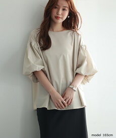 【1,490円！3枚購入クーポンで】 【楽天1位】 ブラウス レディース トップス バルーンスリーブ Aライン パリフワ バックリボン 五分袖 ラウンドネック Vネック オフィス ぽわん袖 二の腕カバー 春夏秋 体型カバー オフィスカジュアル seu23q21013 SEU