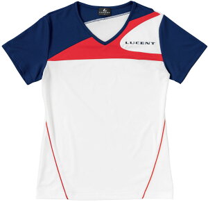 【30日はポイント10倍】 ルーセント LUCENT テニス Ladies ゲームシャツ 襟なし ホワイト 白 女性用 半袖Tシャツ 吸汗速乾 UVカット Vネック 日焼け対策 着替え 試合着 練習着 移動着 トップス XLH225