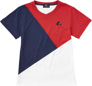 【30日はポイント10倍】 ルーセント LUCENT テニス Ladies ゲームシャツ 襟なし レッド 赤 女性用 半袖Tシャツ 吸汗速乾 UVカット Vネック 日焼け対策 着替え 試合着 練習着 移動着 トップス XLH2471