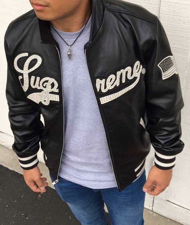 supreme uptown studded varsity leather jacket size small