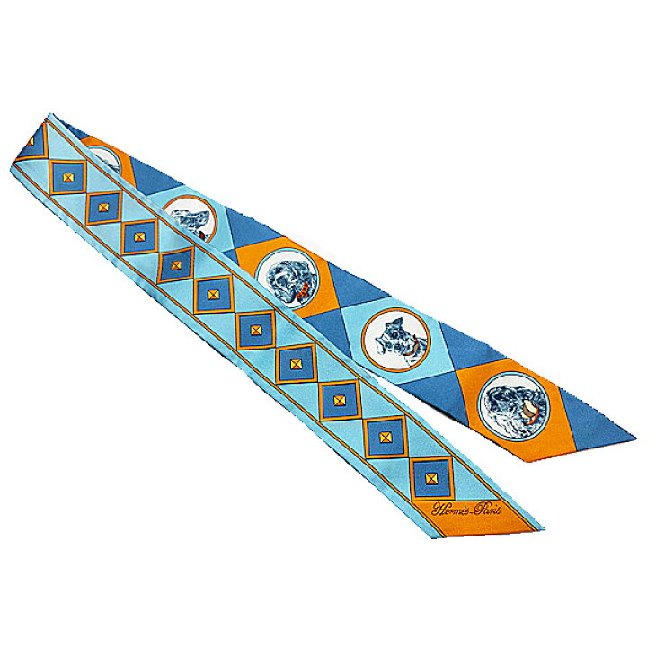 名古屋】【HERMES】エルメス ツイリー コリエ・エ・シアン 黒 白  