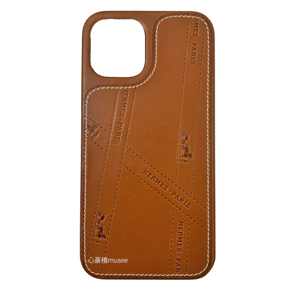 ≪新品≫ HERMES エルメス iPhone12 12 Pro プロ スマホケース フォーヴ バレニア iPhoneケース 新品 リボン柄  エルメスリボン 携帯ケース ブラウン Hermes Bolduc Leather Case with MagSafe for iPhone 12 /  12 