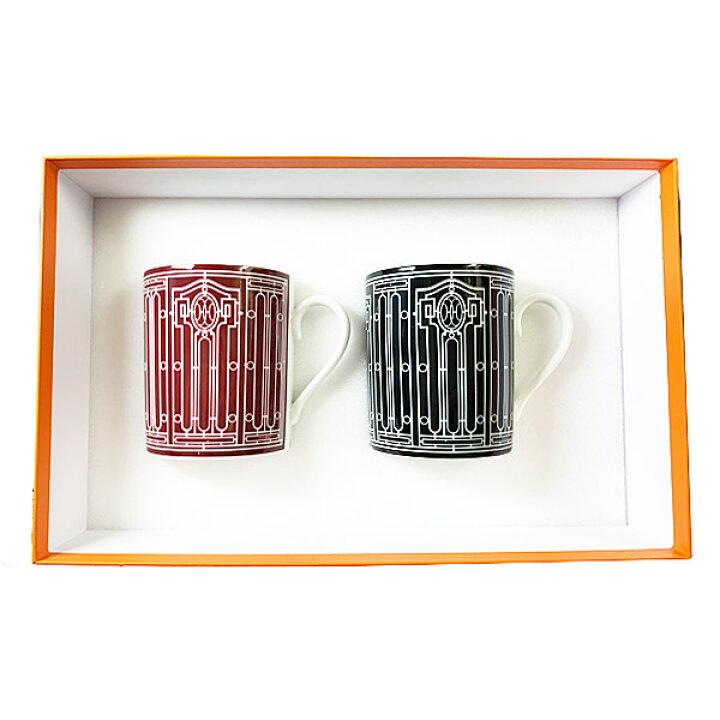 楽天市場】≪Brand new≫ HERMES H Deco set of 2 mugs black / Rouge 