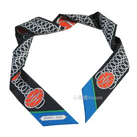 ≪Brand new≫ HERMES Twilly " lift profile " Noir / Cobalt / Vermilion Silk Scarf Box Ribbon Wrapping ≪新品≫ エルメス ツイリー リフト プロフィール ノワール / コバルト / バーミリオン 黒 ブラック ミニスカーフ 箱 リボン ラッピング