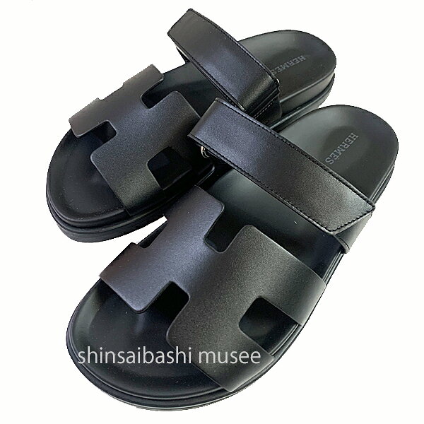 ≪Brand new≫Hermes Chypre Men's Sandals Size 40 Calf Leather Black Box Ribbon Wrapping ≪ 新品 ≫ エルメス  シプレ メンズ サンダル サイズ40 カーフ レザー ブラック 黒 箱 リボン ラッピング