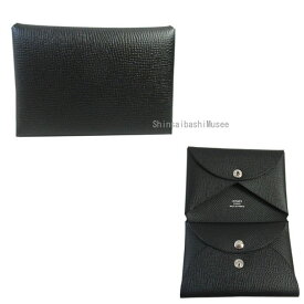 ≪Brand new≫ HERMES Calvi Duo Compact card holder Epsom Noir Black Box Ribbon Wrapping ≪新品≫エルメス カードケース カルヴィデュオ ノワール 黒 ブラック エプソン コインケース 名刺入れ 箱 リボン ラッピング