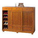 《場所をとらない引き戸式の和風シューズボックス》ファミリー・ライフ 天然木桐製和風引戸靴箱3枚扉(02665)