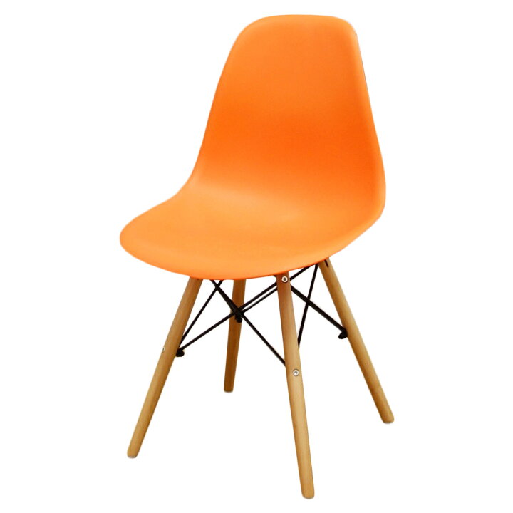 楽天市場】《プラスチック一体成型座面と木製脚で構成》Cレイ・イームズ シェルサイドチェアDSWオレンジ : 生活オアシス