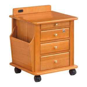 《ベッド周りやソファの周りがスッキリ片付く》ファミリー・ライフ 天然木リビングワゴンコンセント付き(0353810)ライトブラウン