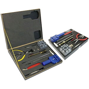 【豪華!20点セット】 時計用工具 一式 木製ケース入り 腕時計用電池4個付き バンド調整/電池交換/メンテナンス 【 修理工具 ベルト調整 修理 分解 掃除 ラジオペンチ 固定台 精密ドライバー 】 ◇ 時計工具 20点セット