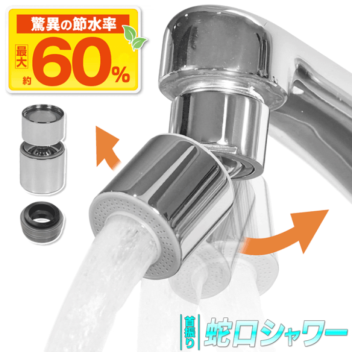 楽天市場】【割引アイテム】節水60％ スイングシャワー 蛇口シャワー 