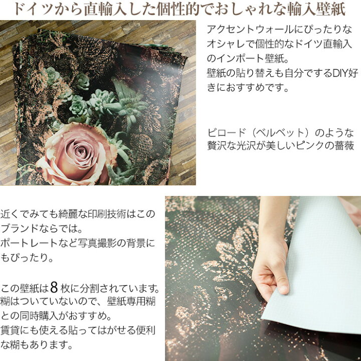 楽天市場 本日ポイント5倍 壁紙 花柄 薔薇 バラ エレガント 輸入壁紙 デザイン おしゃれ 紙 ビロード ベルベット クロス Diy リフォーム 撮影 背景 ドイツ製 8 980 Velvet ベルベット Csz Diy