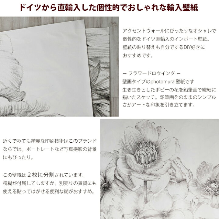 楽天市場 スーパーセール期間10 Off 壁紙 壁画 花柄 白黒 ポピー 輸入壁紙 デザイン おしゃれ 不織布 クロス のり付きdiy リフォーム 撮影 背景 ドイツ製 Xxl2 1035 Embroidery フラワードロウイング Csz Diy