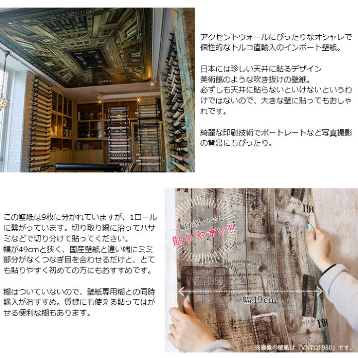 楽天市場 壁紙 天井 輸入壁紙 インポート壁紙 デザイン おしゃれ 不織布 クロス のりなし Diy リフォーム インテリア カルトナージュ インダストリアル ヴィンテージ トルコ製 Wallpera Mural 15 123 Galleria Sciarra ガレリアシャッラ Csz Diy