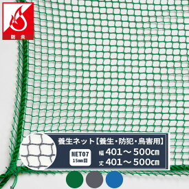 [スーパーセール限定 選べるクーポンあり] ネット 網 養生ネット 幅401～500cm 丈401～500cm [2000T〈1800d〉/5本 15mm目] 【NET07】 防炎建築養生 養生 剥離防止 防犯 鳥害 ハト除け カラス除け ブルー グリーン グレー JQ