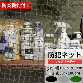 [10%OFFクーポン×本日限定] ネット 網 防犯ネット 防炎 幅101～200cm 丈30～100cm [25mm目] 【NET30】 盗難防止ネット 閉店後の防犯対策 侵入防止対策 商品棚 階段 手すりの転落 落下防止 店舗 店内 ブラック グレー グリーン JQ