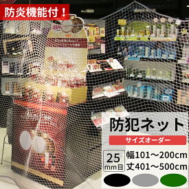 [全品ポイント5倍×30日限定] ネット 網 防犯ネット 防炎 幅101～200cm 丈401～500cm [25mm目] 【NET30】 盗難防止ネット 閉店後の防犯対策 侵入防止対策 商品棚 階段 手すりの転落 落下防止 店舗 店内 ブラック グレー グリーン JQ