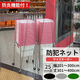 ネット 網 防犯ネット 防炎 幅201～300cm 丈301～400cm [25mm目] 【NET30】 盗難防止ネット 閉店後の防犯対策 侵入防止対策 商品棚 階段 手すりの転落 落下防止 店舗 店内 ブラック グレー グリーン JQ