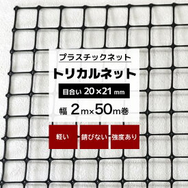 [マラソン限定クーポンあり] トリカルネット MS-3 幅2m×50m巻 目合い 20×21mm プラスチックネット プラスチック 網 落下防止 棚 ラック 階段 柵 フェンス 安全 カバー ディスプレイ イルミネーションネット 鳥よけネット ネット 網 黒 ブラック JQ