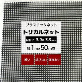 [マラソン限定クーポンあり] トリカルネット N-11 幅1m×50m巻 目合い 3.9×3.9mm プラスチックネット プラスチック 網 落下防止ネット 転落防止 棚 ラック カゴ 階段 柵 フェンス カバー 園芸 園芸ネット ガーデンネット ネット 網 黒 ブラック JQ