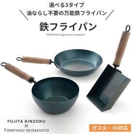 鉄フライパン IH対応 日本製 直火 ガス火 油ならし不要 ハードテンパー加工 友安製作所 藤田金属 コラボ 鉄製 鉄分補給 いためパン 26cm / にこみパン 深型 20cm / 卵焼き エッグパン 選べる3タイプ TOMOYASU original iron cookware H-N-0